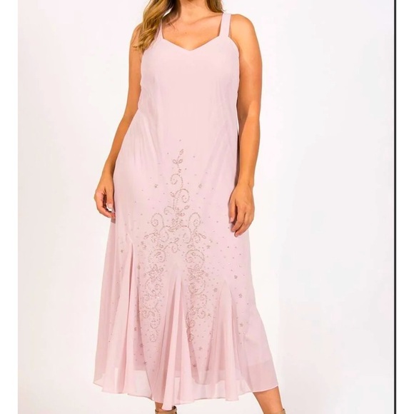 Women's Formal Dress Size 14 Blush Pink Chiffon Beaded 2pc Jacket R&M Richards - Picture 2 of 6